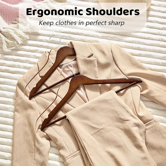 Edergoo Wooden Hangers, 30 Pack Wood Hangers with 360-Degree Rotatable Hook and Pants Bar, Smooth Finish Coat Hanger Wooden for Closet, Walnut