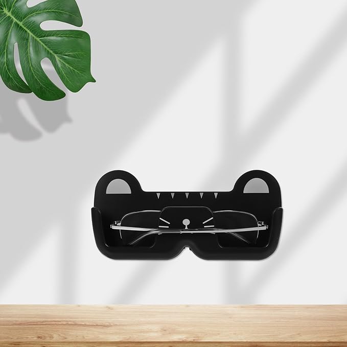 Wall Mount Glasses Holder Plastic Eyeglasses Case Sunglasses Storage Box Black Wall-Mounted Eyewear Organizer for Bedroom Bathroom Bedside Use