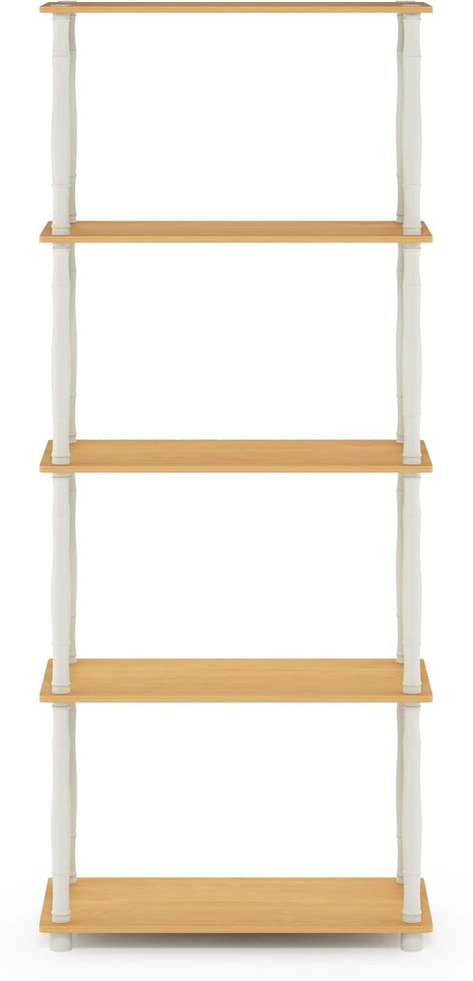 Furinno TURN-S-TUBE Storage Shelves, 5-Tier Book Shelf, Corner Shelf, Toolless Open Shelves, Classic Tubes, for Organization and Storage, Living Room, Garage, Home Office, Beech