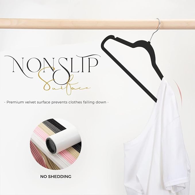 HOUSE DAY Black Velvet Hangers 300 Pack, Premium Clothes Hangers Non-Slip Felt Hangers, Sturdy Black Hangers Heavy Duty Coat Hangers, Durable Suit Hangers, Space Saving No Hanger Mark Rotating Hook