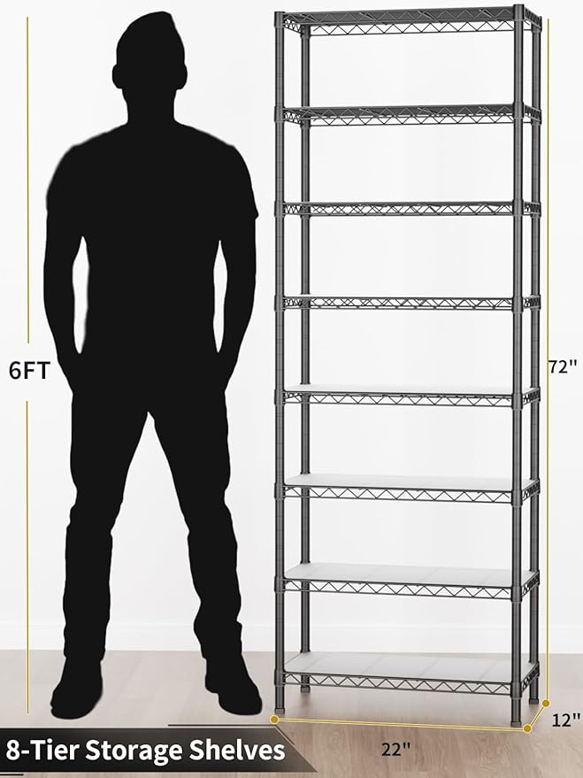 Golpart 8 Tier Adjustable Storage Shelves Heavy Duty Metal Shelf Wire Shelving Unit Organizer Rack for Home Kitchen Office Pantry Room Bathroom Shelving Organizers and Storage Laundry
