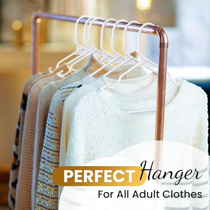 Our Modern Space 30 Pack Adult Plastic Hanger for Shirt Pants Coats Dresses Skirts Suits Jackets - Standard Thick Coat Hanger - Sturdy & Durable Design with Shoulder Grooves Hook - White