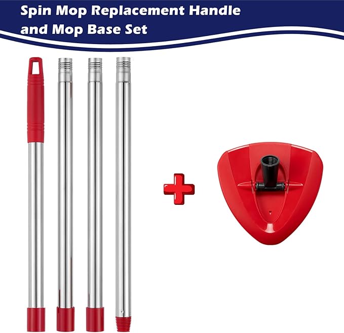 Mop Handle Compatible with Ocedar EasyWring Buctke, Spin Mop Replacement Handle & Base Compatible with O Cedar, 4-Section Mop Stick Pole & Base Compatible with O-Cedar Mop System