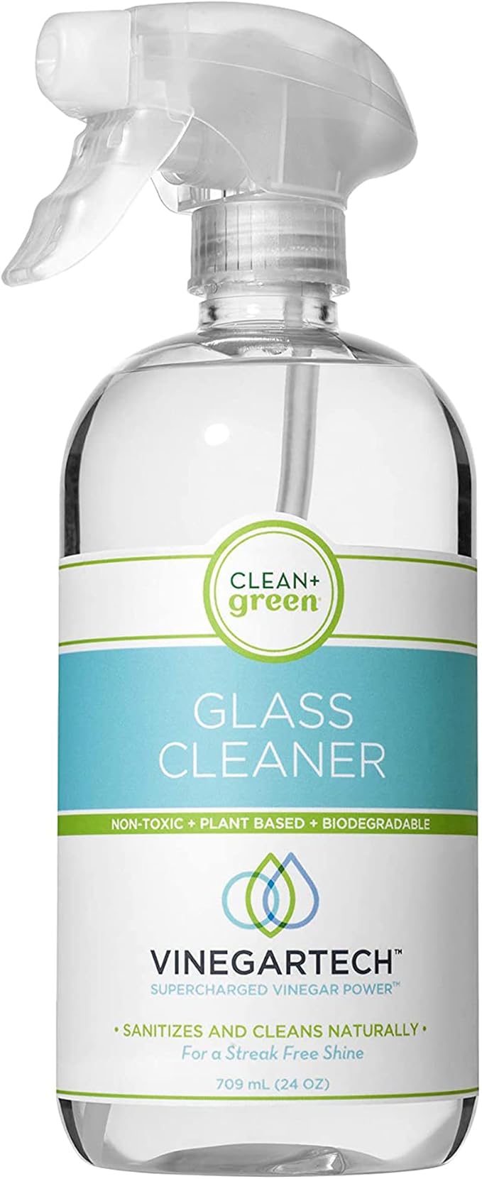 CLEAN+GREEN VinegarTech Glass Cleaner Spray - Cleaning Vinegar- Vinegar For Cleaning Purpose - Glass Cleaner, Window Cleaner, Bathroom Glass Cleaner- Spray Cleaner for House Supplies- 24 Fl Oz