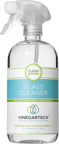 CLEAN+GREEN VinegarTech Glass Cleaner Spray - Cleaning Vinegar- Vinegar For Cleaning Purpose - Glass Cleaner, Window Cleaner, Bathroom Glass Cleaner- Spray Cleaner for House Supplies- 24 Fl Oz