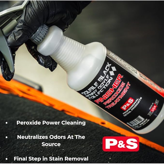 P&S Double Black Interior Cleaning Bundle – Terminator Enzyme Spot & Stain Remover + Finisher Peroxide Treatment, Professional Carpet, Upholstery & Odor Eliminator System (1 Gallon Each)