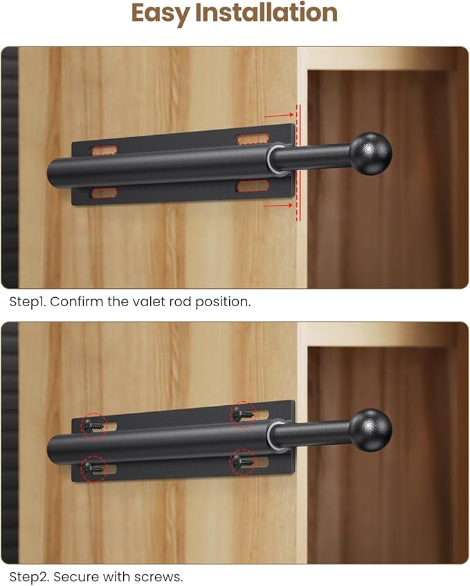 Supforce 14" Valet Rod for Closet Pull Out, Retractable Slide Out Valet Rod Closet Organization, Aluminum Valet Clothing Hanger Rods Perfect for Suits, Dresses & Freshly Pressed Clothes, Black