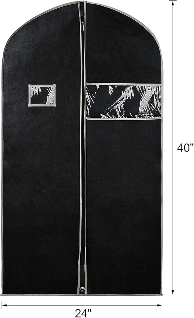 Syeeiex 40" Suit Bag, Set of 5 Garment Bags for Hanging Clothes, Suit Bags for Closet Storage, Garment Bags for Storage Suits,T-shirts, Jackets and Coats(Black & Grey)