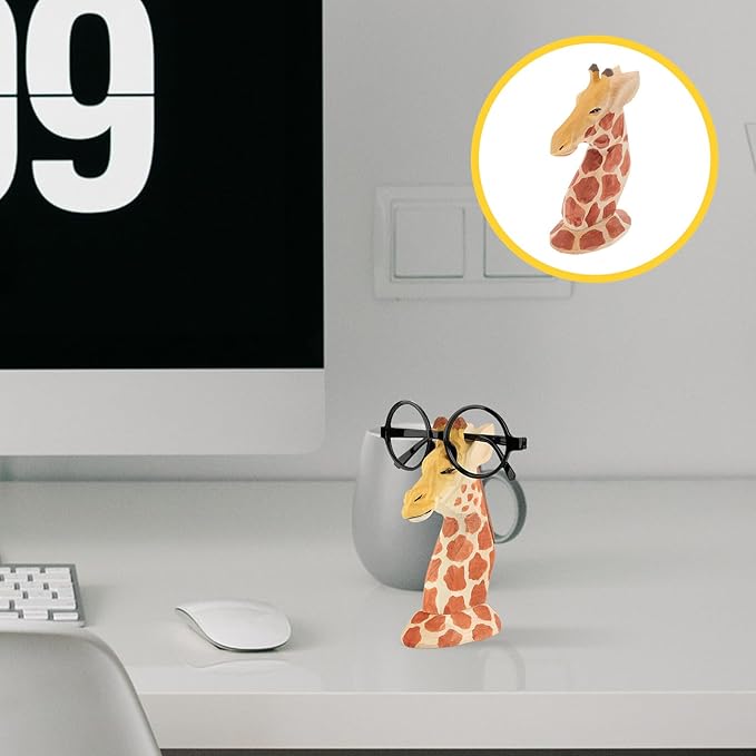 Housoutil Giraffe Shaped Eyeglasses Stand Wooden Desktop Eyewear Organizer Display Rack for Sunglasses Storage Home Office Decor