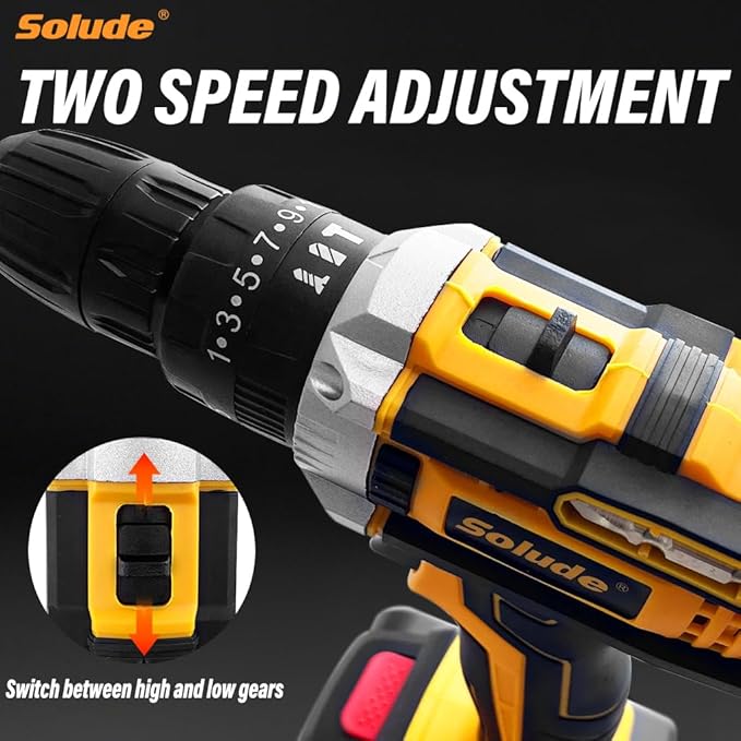 SOLUDE Tool Set with Drill,21V Cordless Power Drill Tool Box with 2 Battery,Electric Drill Driver with Basic Hand Tools for Home Repair and DIY Projects