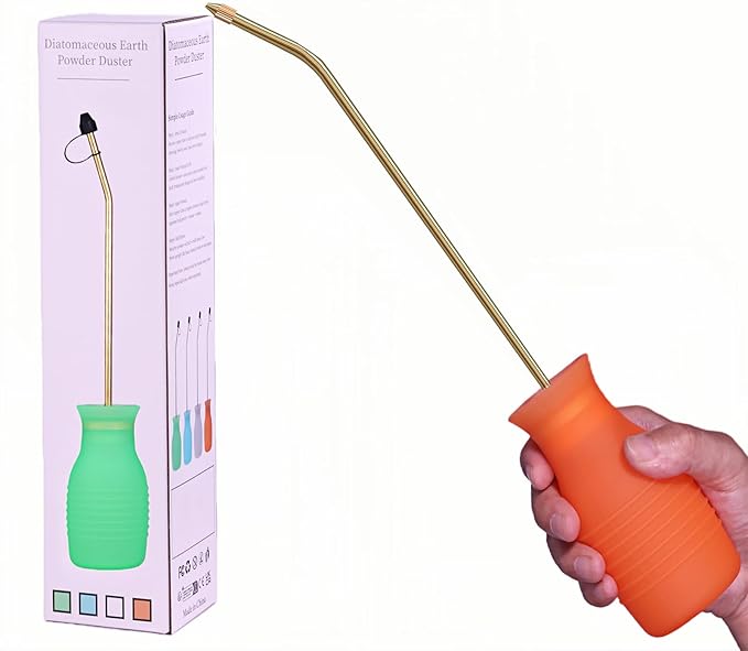 Diatomaceous Earth Duster, 230ml Large, Powder Duster Kit with Long Copper Tube & Folding Funnel, Indoor Outdoor Silicone Sprayer Heavy Duty Bulb Applicator for Home and Garden(Orange)