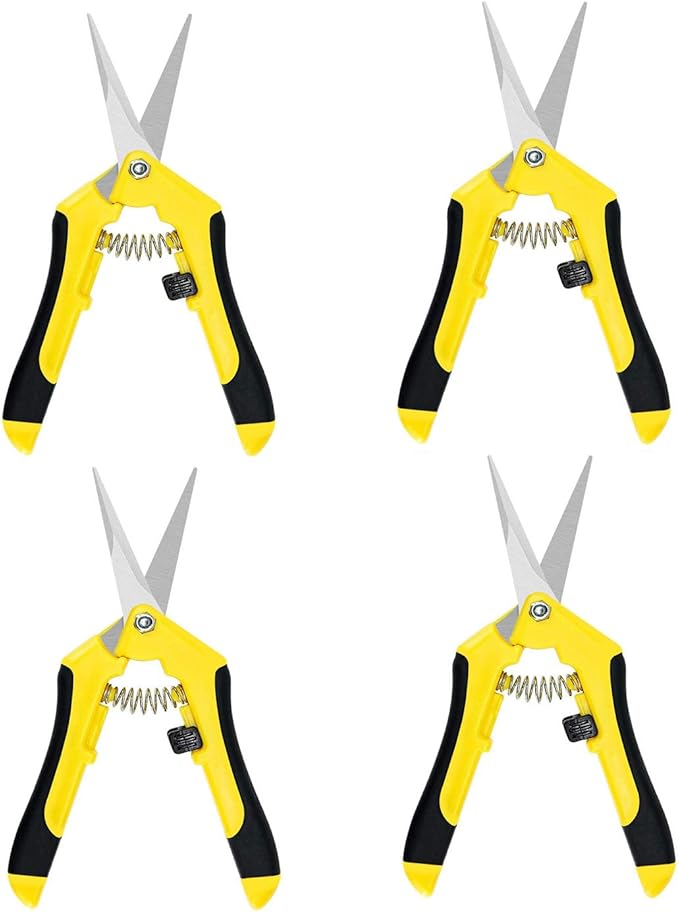 iPower 6.5 Inch Gardening Hand Pruner Pruning Shears Trimming Scissors with Straight Stainless Steel Blades for Bonsai, Herb, Bud, Hedge, 4-Pack, Yellow