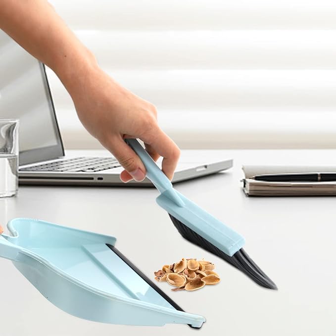 Jucoan 4 Pack Dustpan and Brush Set, Small Portable Handheld Dustpan and Brush Combo for Cleaning Home Office School Classroom Desk Table Countertop Sofa Bed Pet Care
