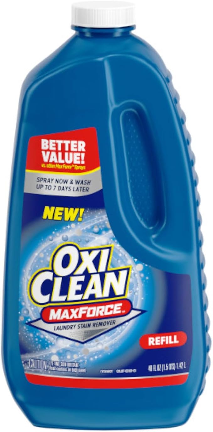 OxiClean Max Force Laundry Stain Remover Spray, 12 fl oz + 48 Fl Oz Refill Bottle Kit 60 Fl Oz Total
