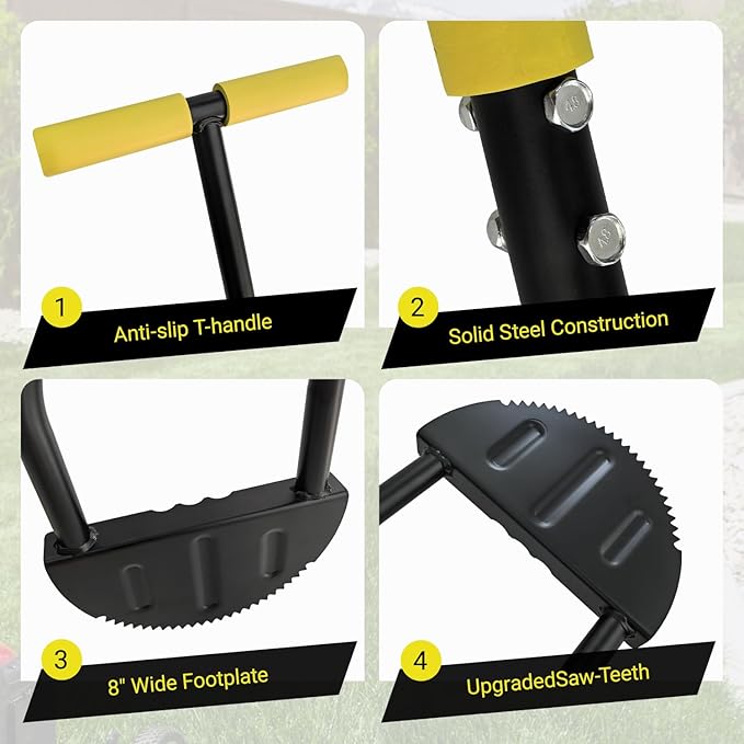 41in Lawn Edger, Half Moon Edger, Border Edger with T-Grip, Saw-Tooth for Sidewalk and Grass Maintenance