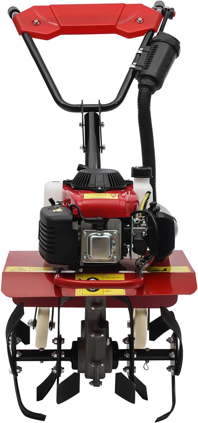 63CC Air-Cooled 4-Stroke Engine, Full-Size Front Tine Tiller, Tilling Width 13.8In, Adjustable Tilling Depth 1.97-5.90In, Rototiller Garden Tool for Weeding, Mixing Fertilizers