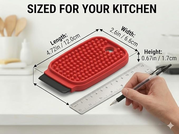 3-in-1 Silicone Dish Sponge - BPA-Free Food-Grade Cleaning Brush with Dual-Sided Scrubber & Scraper, Hanging Hole Fast-Dry Reusable for Dishes/Fruits/Vegetables (Red 1PCS)