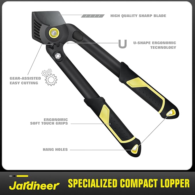 Jardineer 16.5" Garden Loppers for Tree Trimming with Gear Assist, Lightweight Hand Loppers with Steel Blade and Anti-Slip Handles, Cuts up to 1.25" Branches, Yard Shears for Seniors, Women, Men