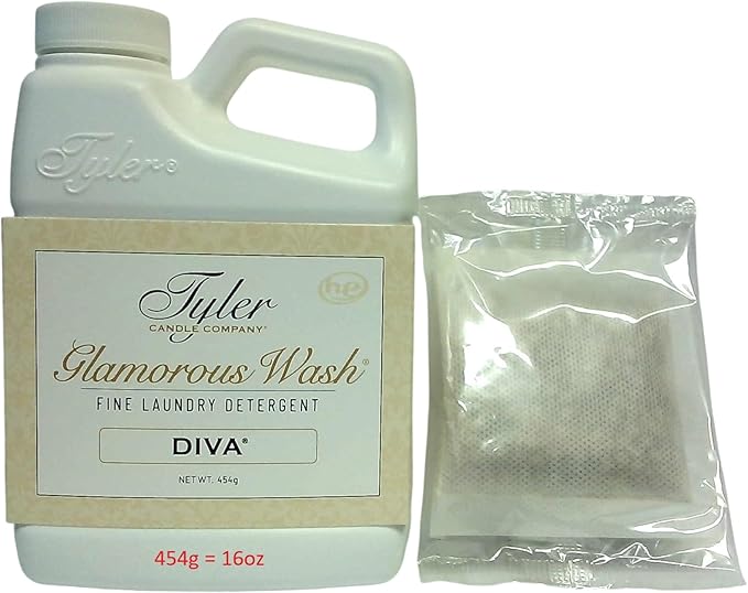 Tyler Candle Company Wash Diva 16 Fl oz HE, BZ Laundry Detergent/with Glamorous Sachet Single Pouch L