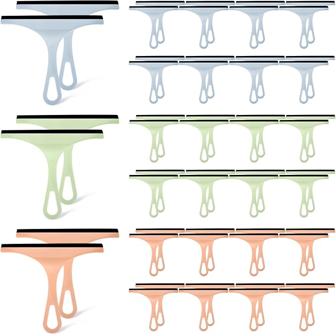 48 Pcs Squeegee for Shower Glass Door, 8.7 Inch Silicone Shower Squeegee Small Glass Wiper Window Scrubber Household Cleaning Wiper Tool with Hanging Hole for Car Windshield, Pink, Blue, Green