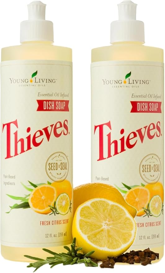 Young Living Thieves Essential Oil Infused Dish, 12fl.oz Bottles, Gentle on Hands, and has a Fresh, Citrus Scent, Soap Dispenser, Bathroom Accessories