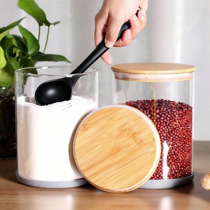 Set of 2 Large Glass Food Storage jar, 100 FL OZ (3000ml) Glass Flour Canister with Airtight Bamboo Lids for Kitchen Corner, BPA-Free Flour Container for Sugar, Ground Coffee, Rice and Dry Food