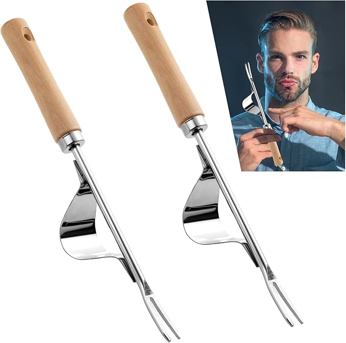 2 Pcs Hand Weeder Puller Tool for Garden Stainless Steel Two Pronged Fork Manual Weed Remove Dig Tool for Lawn Yard Farmland Cultivating Transplant Plant Flower Weeds(Straight Line Style)
