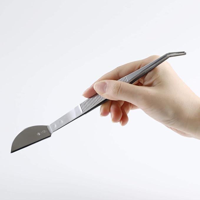 Wazakura Bonsai Curved Tip Tweezer with Spatula MADE IN JAPAN 8-1/4in(210mm) Stainless Steel