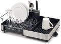 Joseph Joseph Extendable Dish Drying Rack with Dual Parts - Stainless Steel, Non-Scratch, Movable Utensil Drainer & Drainage Spout, Gray