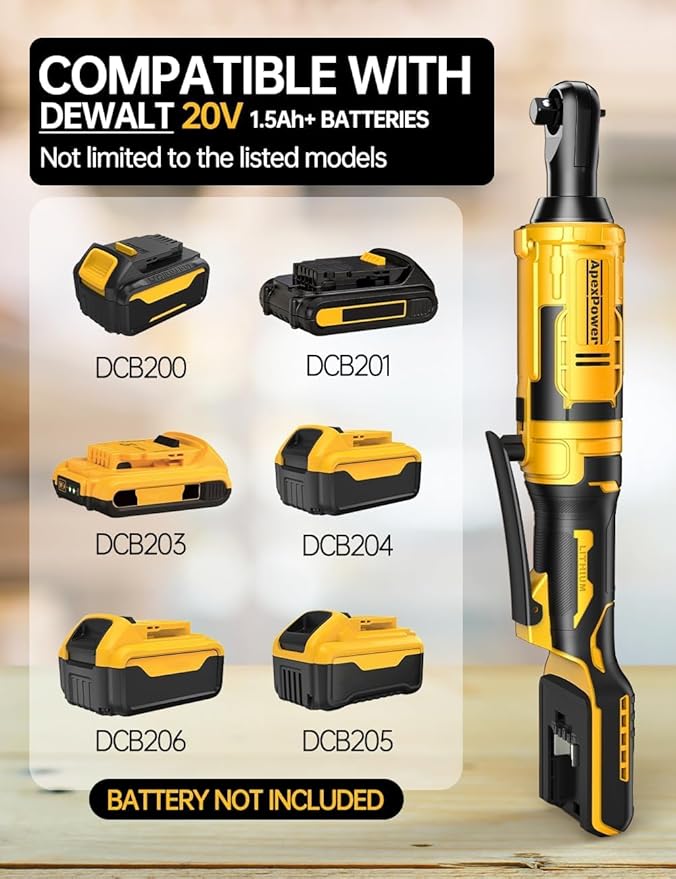 1/2 Inch Cordless Ratchet Wrench, for DEWALT 20V Max Battery, 88Ft-Lbs, 0-400RPM, Electric Ratchet Wrench Set with Variable Speed Trigger, Reinforced Head, R&F Switch, 7 Sockets, 1/2" to 3/8" Adapter