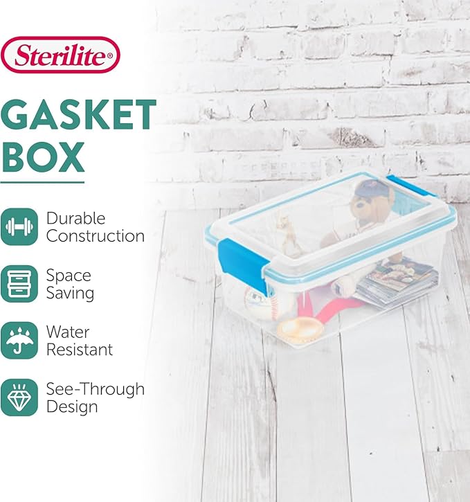Sterilite 24-Pack Gasket Box, Weather-Resistant Storage Bins with Latching Lids, 7.5 Quart - Heavy-Duty Organizing Containers for Closet, Bathroom, and Office