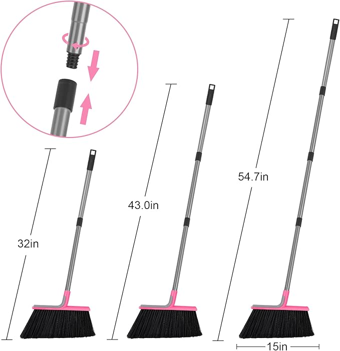 KeFanta Heavy Duty Broom, Outdoor Broom with 54.7" Long Handle, Commercial Brooms for Sweeping Outdoor Concrete Courtyard Garage Patio Indoor Home Floor Kitchen Office Lobby