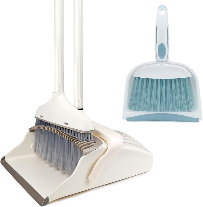 Broom with Dustpan Combo Set for Clean - Broom and Dustpan Set, 61" Broom and Dust Pan with Long Handle, Dust Pan and Broom Set, Broom with Dustpan Set Suitable for Home, Kitchen, Office, Salon, etc.