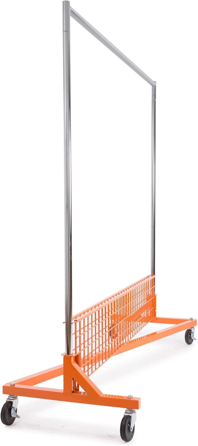 Econoco Commercial Garment Rack - Rolling Clothes Rack, Heavy Duty (Z Rack with Base Shelf, Orange)