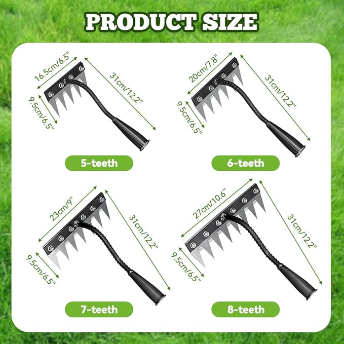 Detachable Gardening Hand Weeder Tool, Manual Weeder Claw Remover, Weed Puller Rake, Detachable Garden Hand Weeder Tool, Effective Uprooting for Lawn Garden Yard Vegetable Backyard Farm (6 Tines)