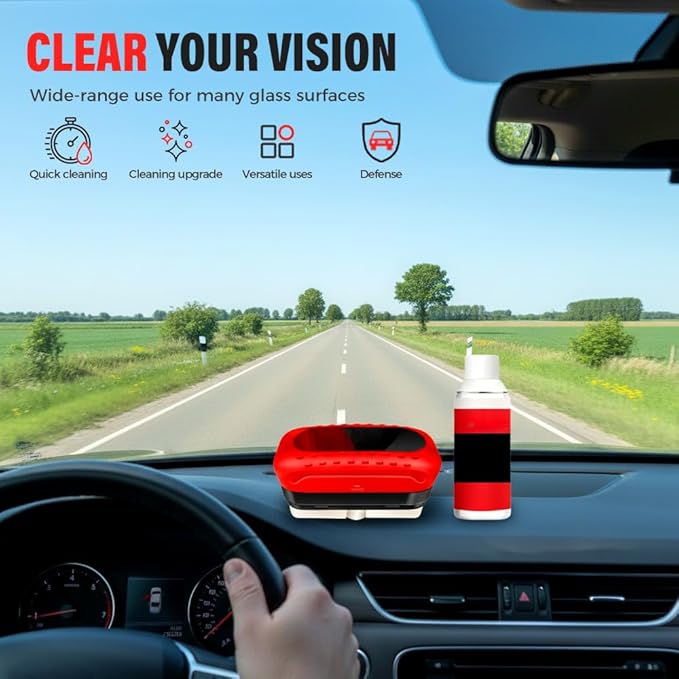 Automotive Oil Film Cleaning Brush,Antifog & Rainproof Glass Cleaning Board for Car Windows,Car Glass Oil Film Remover with Refill,windshield cleaner tool For Improves Clarity (2)