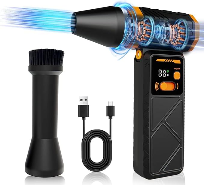 Compressed Air Duster,330,000RPM Electric Air Duster with LED Light,Rechargeable Cordless Mini Air Blower Adjustable Stepless Contorl,Dust Blower with LCD for Computer,Keyboard,House,Outdoor&Car