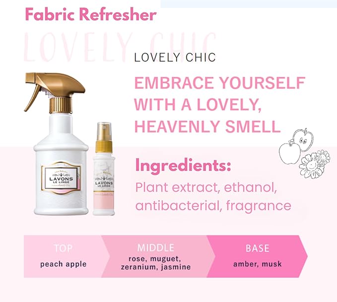 LAVONS Fabric Spray Freshener for Carpet Fresh, Pet Safe Linen Spray for Bedding, Organic Fabric Refresher Spray for Home & Offices, Natural Carpet Freshener from Japan, 12.5 Fl Oz LOVELY CHIC