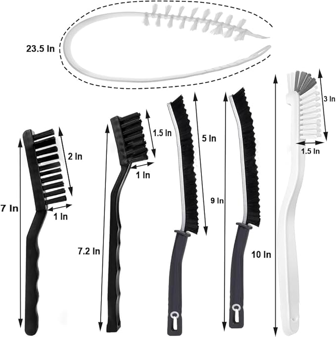 Washing Dryer Machine Rubber Seal Cleaning Brush Kits, Front Load Washer Cleaner Tools-1 PC Drum Slot Clean Brush & 5 PCS Crevice Cleaning Brushes for Bathroom, Shower & Kitchen Sink Household