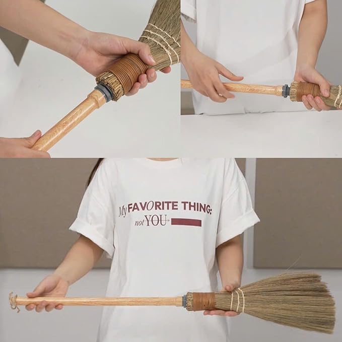 BMart Home Small Natural Whisk Sweeping Hand Handle Broom - Vietnamese Straw Soft Broom for Cleaning - Decoration Items - Indoor - Outdoor - 7.87'' Width, 24.4" Length