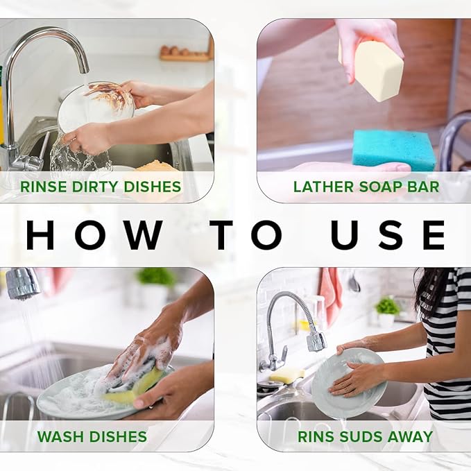 Natural Non-Toxic Dish Washing Soap - Dyes And Fragrance Free - Vegan Cruelty-Free Eco-Friendly And Zero Waste Dishwashing Handmade Solid Bar Soaps Detergent & Biodegradable (Lemon Single)