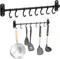 Kitchen Utensil Hanger, Wall Mounted Kitchen Rail with 8 Sliding Hooks, Heavy Duty Aluminum Hanging Utensil Holder for Pot Pan Mugs SpoonsKitchen Hanger