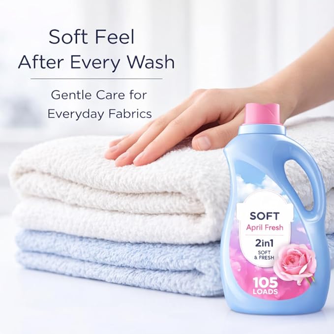 Liquid Fabric Softener and Conditioner, April Fresh Scent, 77 fl oz, 105 Loads – Laundry Softening Liquid for Fresh Scented Clothes and Reduced Static