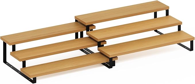 Furinno RAVEL Kitchen Countertop Organizer Set of 2, 3-Tier Counter Shelves, Kitchen Storage, Expandable, Spice Rack, for Pantry, Coffee Bar, Beech