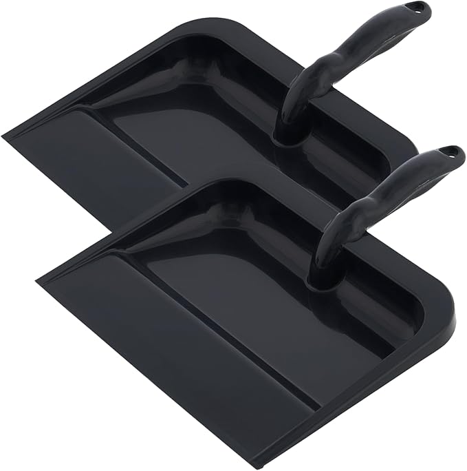 Superio Heavy Duty Plastic Dustpan with Comfort Grip Handle Black, Durable, Lightweight Multi Surface Dust Pan Easy Broom Sweeping, 10 inches Wide, 2-Pack