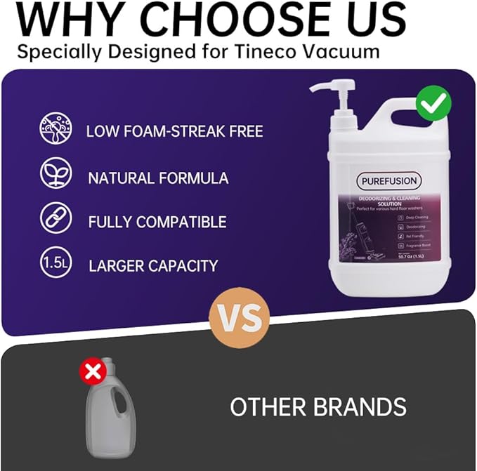 PUREFUSION Deodorizing Cleaning Solution 50.7 OZ/1.5L for Tineco iFLOOR FLOOR ONE S3 S5 S6 S7 Series Wet Dry Vacuum, Lavender Scent Cleaning Liquid Refill