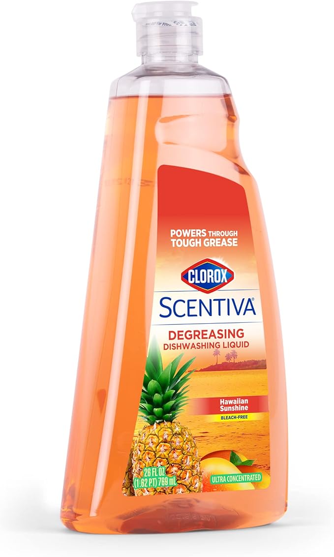 Clorox Scentiva Liquid Dish Soap, Hawaiian Sunshine Scent - Dishwashing Detergent Cuts Through Grease - A Powerful Clean You Can Trust, 26 Fl Oz