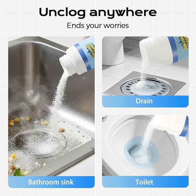 2026 New Sink Drain Cleaners, Powerful Pipe Dredging Agent Foaming Powder, Quick Foaming for Kitchen, Bathroom, Toilet, Tub Shower Drains, Home Cleaning Tool (2 PCS)