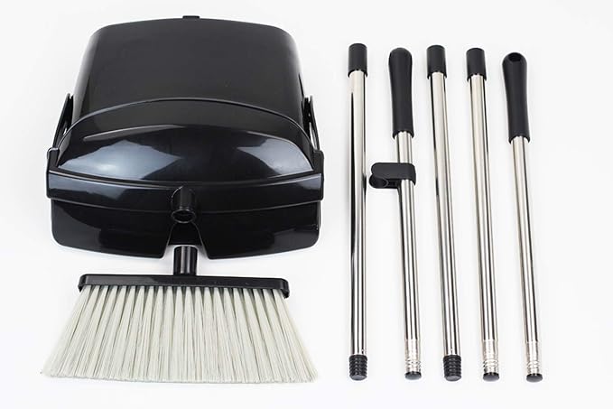 Broom and Dustpan Commercial Long Handle Sweep Set and Lobby Broom Upright Grips Sweep Set with Home Kitchen Room Office and Lobby Floor Black