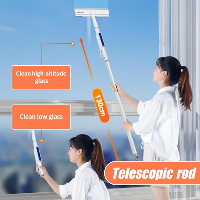 AIIONP 2024 New Dual Side Mist Retractable Window Cleaner, 3 In 1 Household Squeegee, 13 Inch by 51.2 Inch, Modern Glass Cleaning Tool, Window Spray Cleaning Brush, With 1 Microfiber Cloth